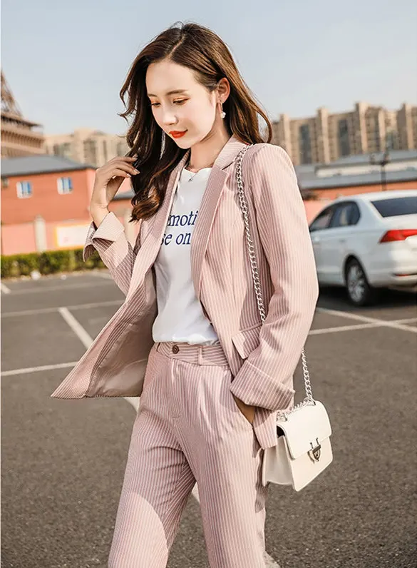 Женский Деловой брючный костюм элегантные Брючные костюмы серого и розового