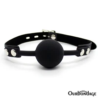 ourbondage pu leather 5 color silicone ball gag and open mouth gag muzzle padlock strap bdsm bondage for men and women sex toys