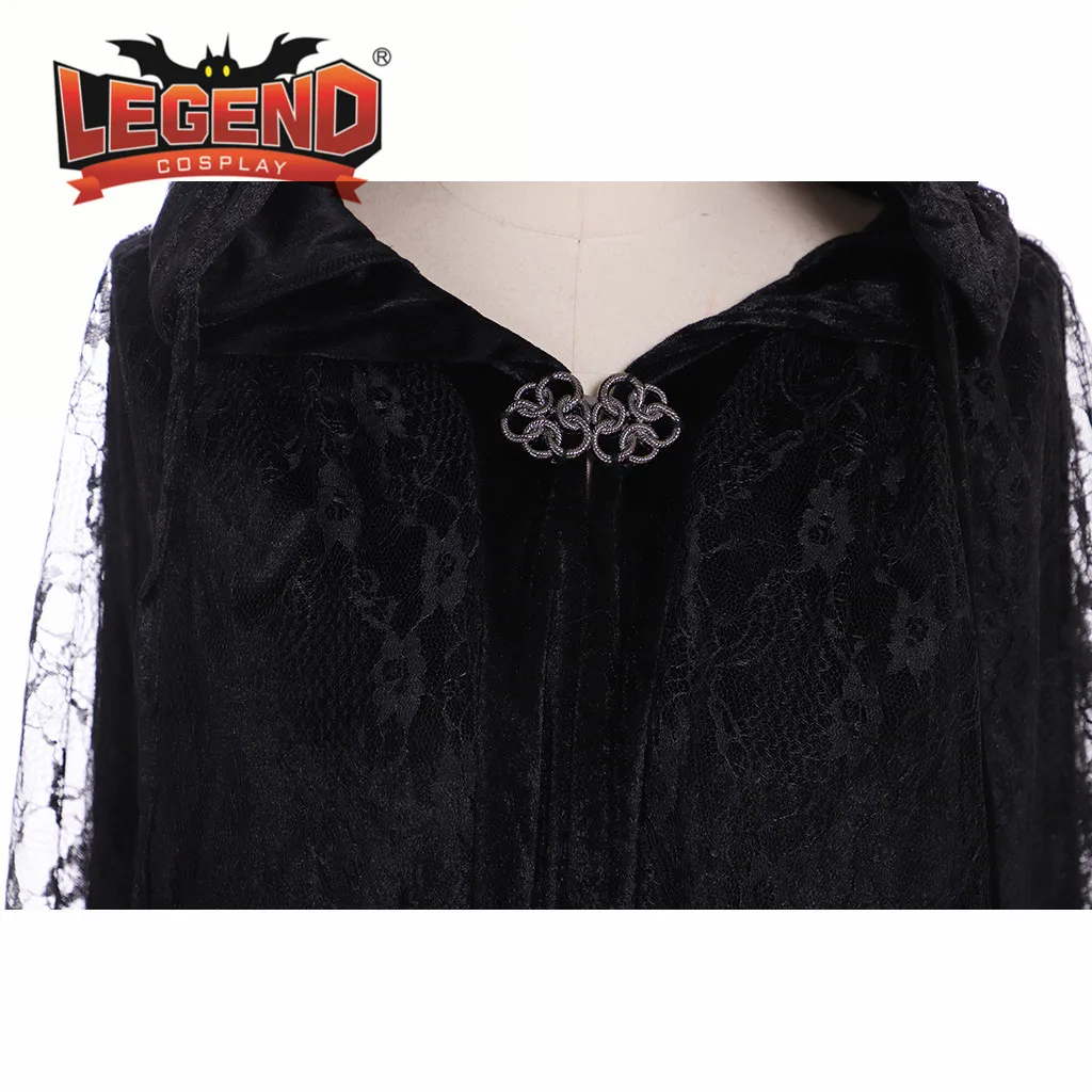 Женская Длинная накидка плащ с капюшоном женская ведьмы в стиле стимпанк черное