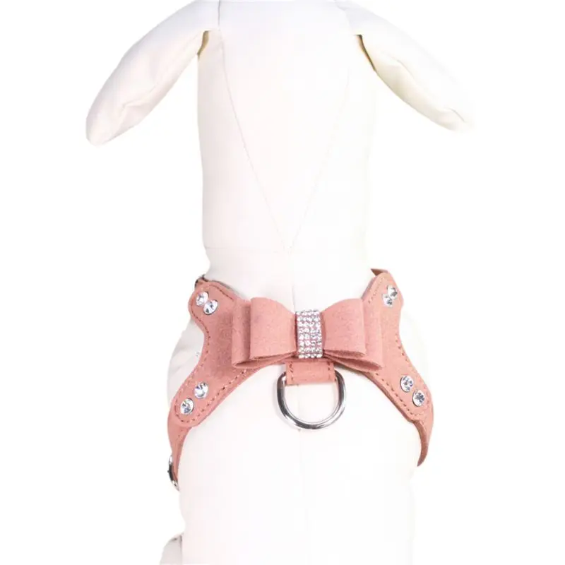 Шлейка из бархата и кожи для кошек собак поводок с украшением в виде драгоценных