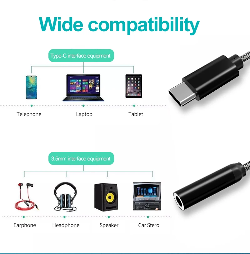 

2Pack Type C 3.5 Jack Earphone USB C to 3.5mm AUX Headphones Adapter Audio Cable For Huawei V30 Mate 20 P30 Pro Xiaomi Mi 10 9