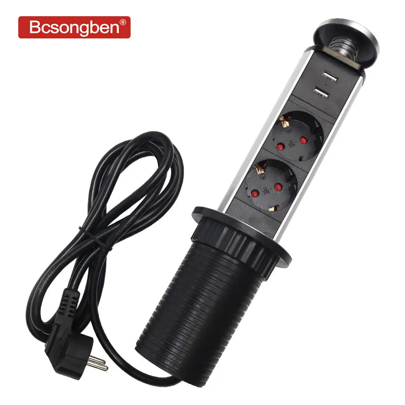 Bcsongben Потяните настольная розетка всплывающие 2 розетки питания 2 usb зарядный порт настольные 16A розетки скрытый кухонный стол столешница ЕС вилка