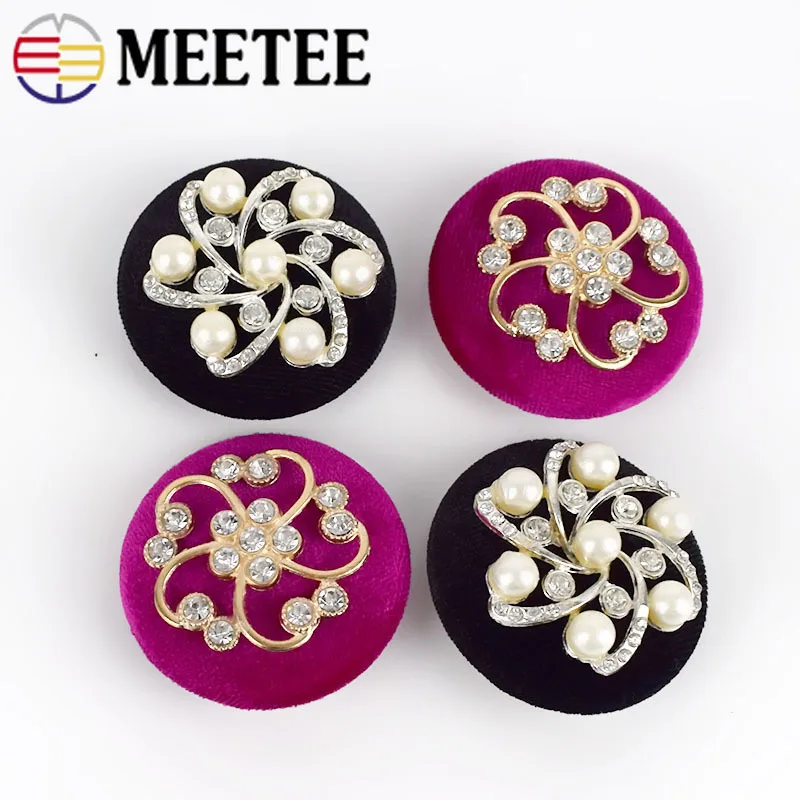MEETEE 4 шт. 44 мм 2 вида цветов покрытая жемчугом ткань стразы металлические кнопки
