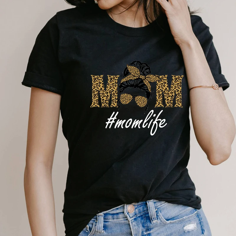 Женская модная прическа с коротким рукавом Повседневная футболка принтом