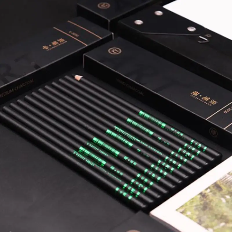 

12pcs Soft Medium Hard Black Sketch Charcoal Pencil for Sketching Drawing Paint Art Supplies C26