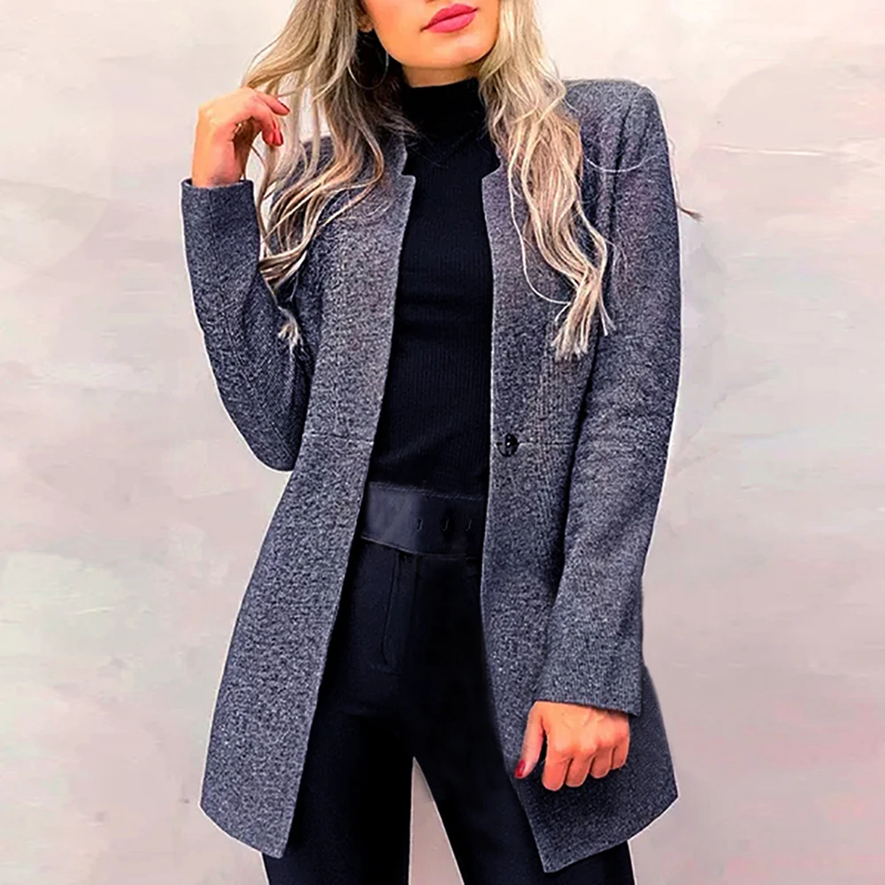 CYSINCOS New Women Mid-Length Trench Coat Blazer Autumn Winter Fashion Slim Suit Female Solid Color Woolen Coat Streetwear