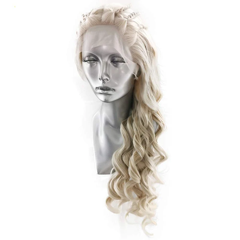 RONGDUOYI Blonde Body Wave Synthetic Lace Front Wig with Four Plaits Daenerys Targaryen Cosplay Costume Love Hair Style | Шиньоны и