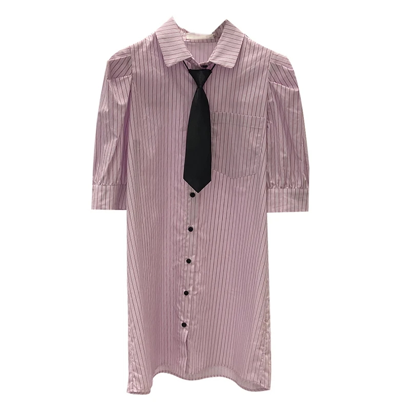 

GALCAUR Plaid Casual Dress For Women Lapel Lantern Short Sleeve Hit Color Single Breasted Mini Dresses Female Summer New Clothes
