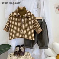 mudkingdom toddler pants set plaid cardigan jacket solid long sleeve undershirts loose trousers boy girl outfits spring autumn