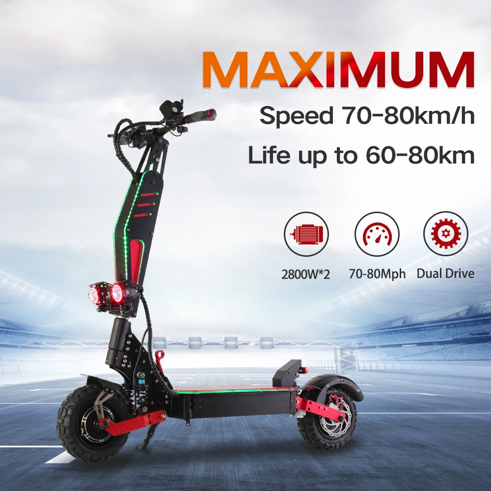 Online Elektrische Roller Erwachsene, 5600W Moter Schnelle Faltbare E Fahrrad, Max Geschwindigkeit Zu 80 Km/h, Off Road Dual Motor Mit Sitz Panasonic Batterie