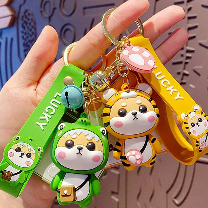 

Cute Tiger Pattern Coat Shiba Inu Dog Keychain Cartoon Animal Rabbit Cat Frog Pig Car Keyring For Women Bag Pendant Keyfob Gifts