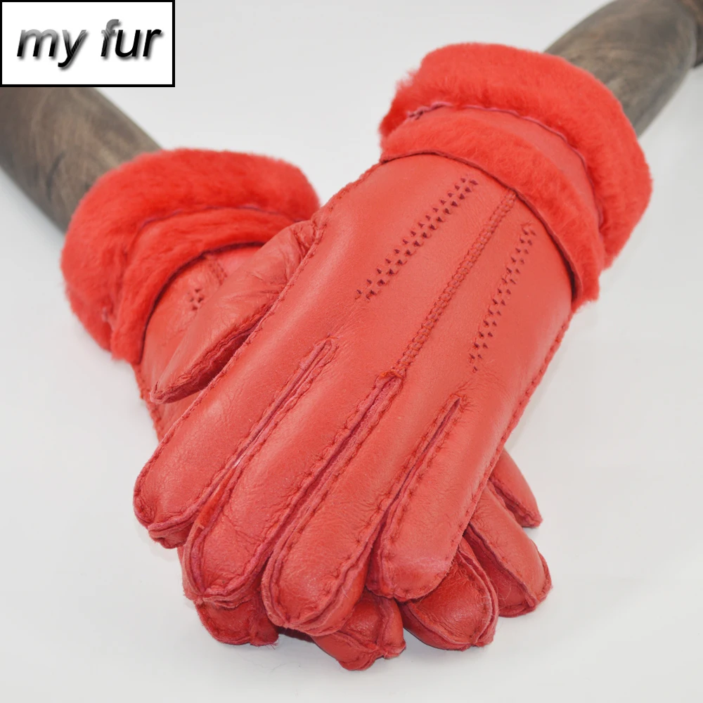 Женские перчатки из натуральной овечьей кожи 2021 с пальцами теплые женские