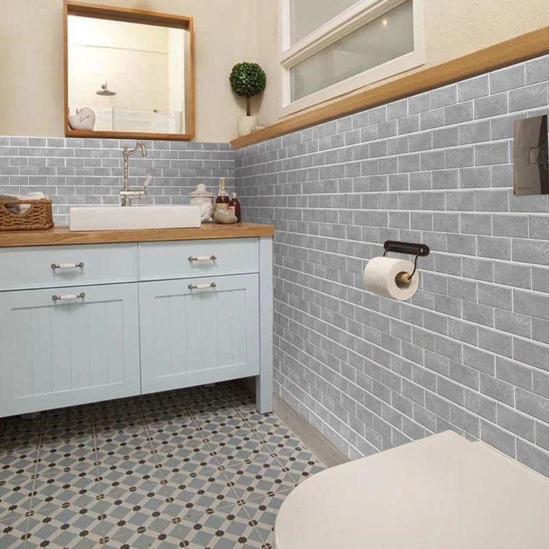 

18 Pcs 30x15cm Retro 3D Waterproof Tile Stickers DIY Self Adhesive Kitchen Decal 87HA