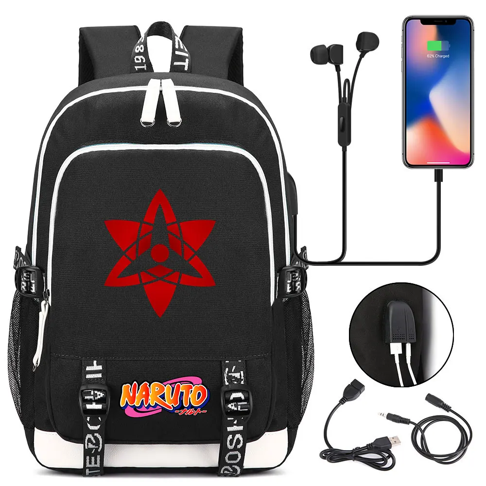 Новый милый рюкзак с принтом удзумаки Наруто USB разъемом для наушников мальчиков
