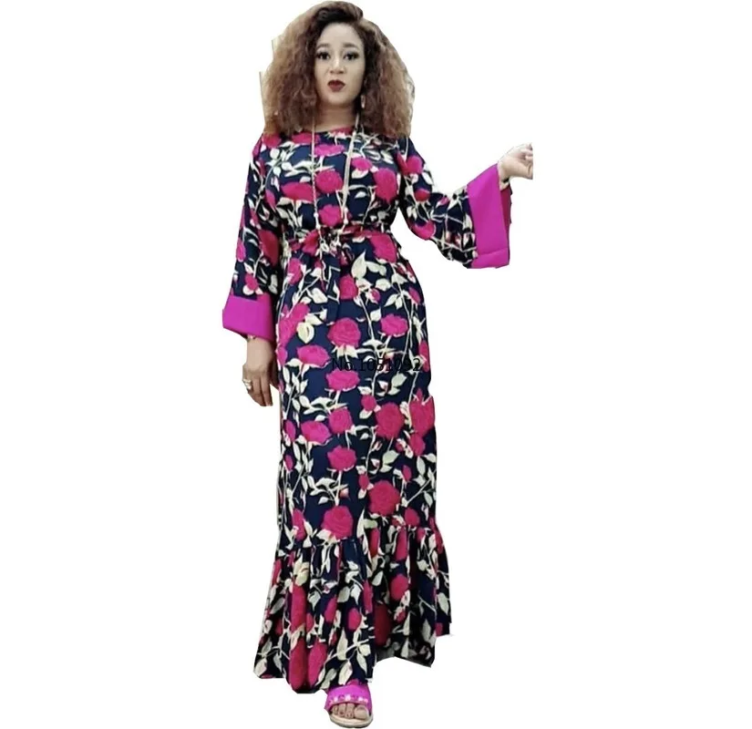 Свободное платье для мамы в африканском стиле большого размера с круглым вырезом