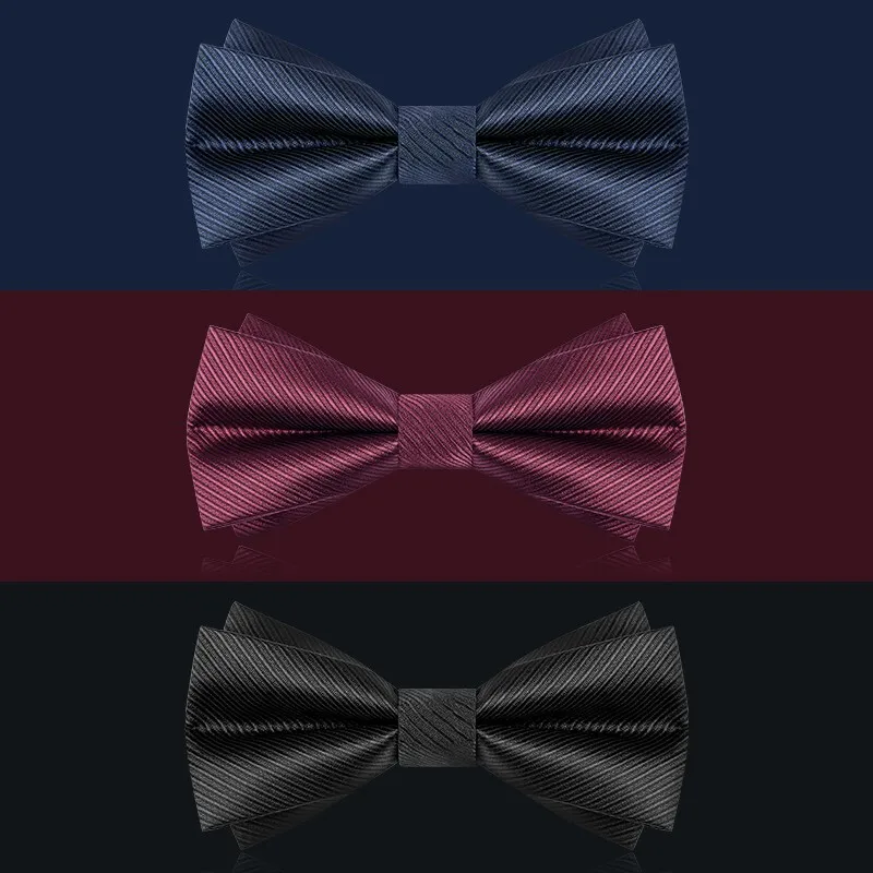 

2019 New Fashion Men's Bow Ties for Wedding Double Fabric Twiil Bowtie with Boutonniere Club Banquet Butterfly Tie with Gift Box