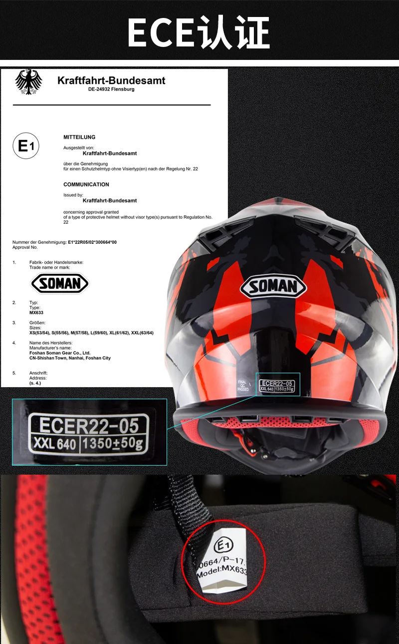 Новый стандарт ECE соман SM633 мотоциклетный гоночный внедорожный шлем для мужчин и