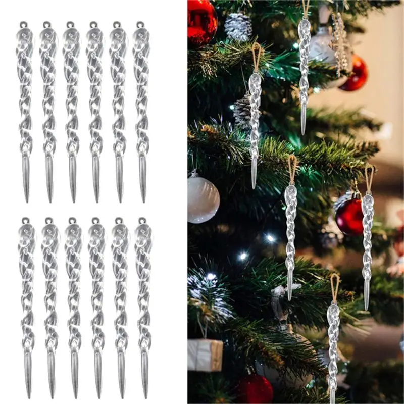 

12pcs 13cm Simulation Ice Xmas Tree Hanging Ornament Fake Icicle Prop For Winter