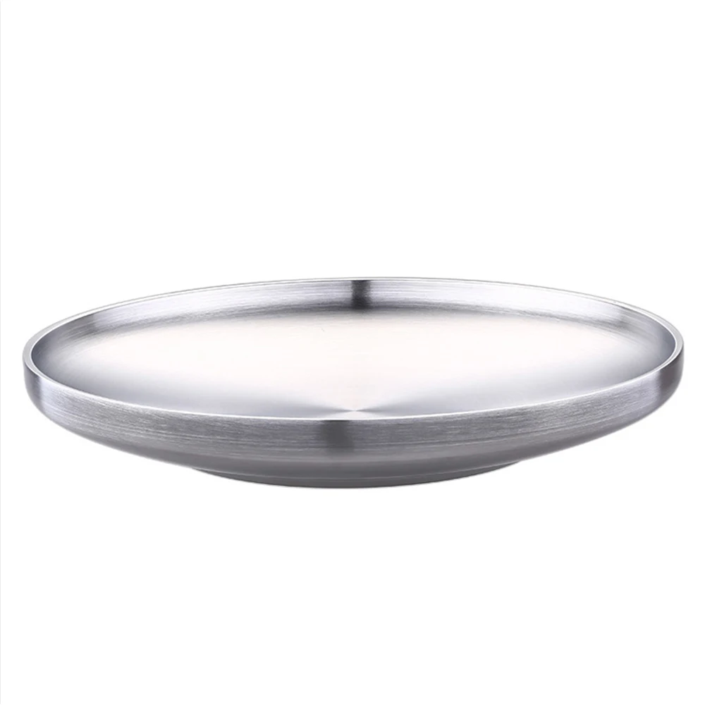 

Creative Plate Double Meal Plate Dish Plate Household Tableware Bowl Plate Round Flat Plate 304 Stainless Steel Disc Flat Plate