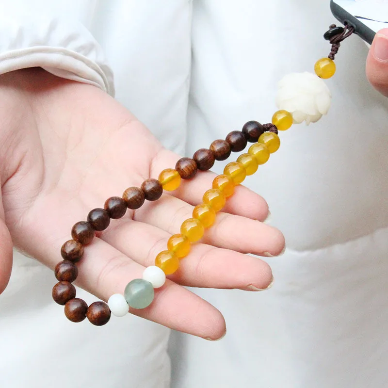 

New short mobile phone pendant Chinese element handmade original wooden beads anti-lost rope bodhi wrist phone lanyard female