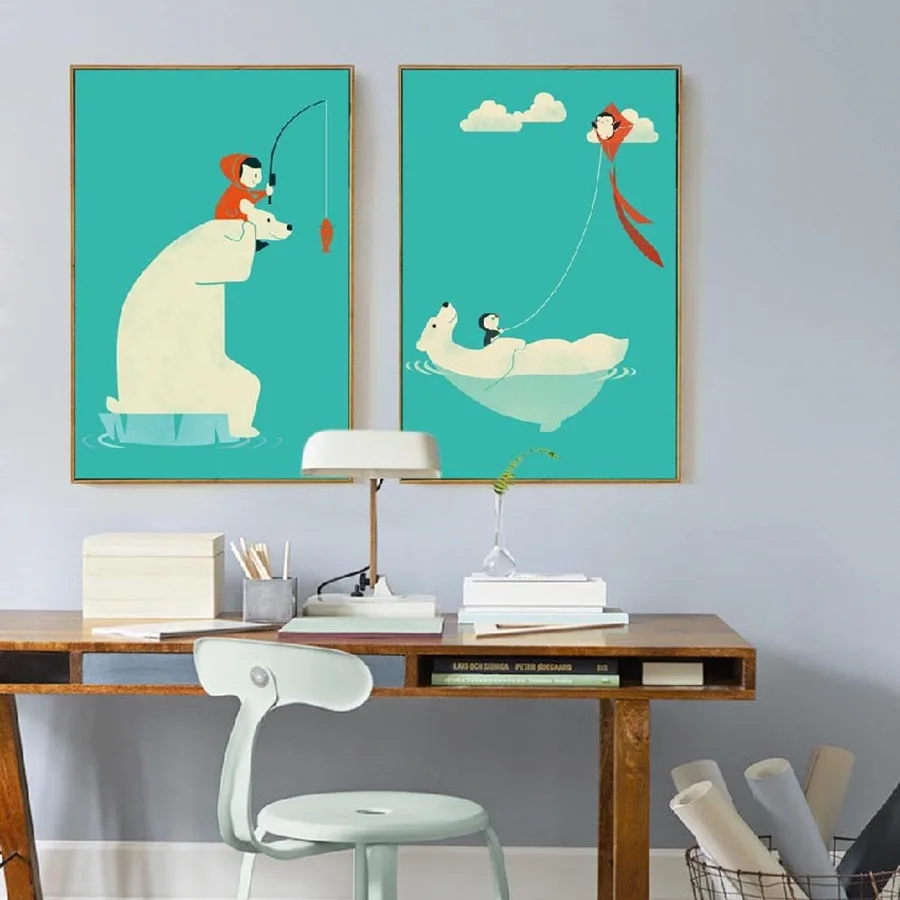 

Fashion Nordic Polar Bear Cartoon Canvas Painting Abstract Wall Art Pictures Children's Room Decoration Poster and Prints