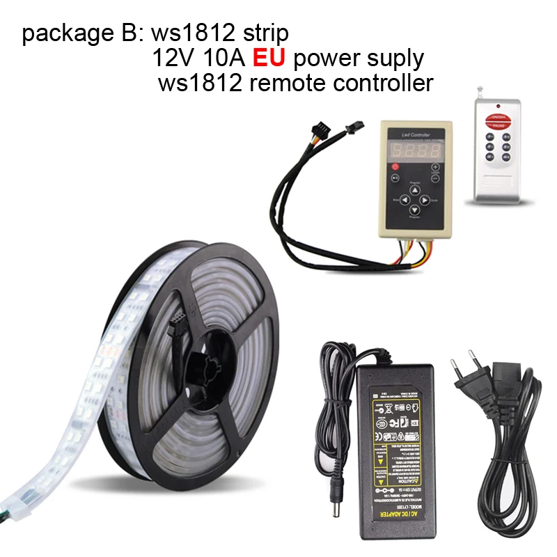 EU set Светодиодная лента постоянного тока 12 В RGB ws1812 Smart IP68 водонепроницаемая лента 5 м+ 12 В 8A блок питания+ пульт дистанционного управления ws1812 600 светодиодный s - Испускаемый цвет: EU set
