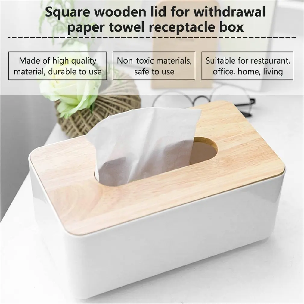 

PP Oak Wood Tissue Box Home Office Car Container Organizer Decoration For Removable Tissue Simple Rectangle Shape