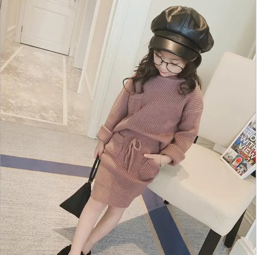 Комплекты одежды для маленьких девочек Шерстяной свитер и вязаная юбка Детская