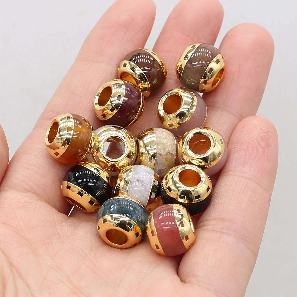 

Big Hole Round Beads Natural Stones Crystals Rose Quartz Black Red Agate Jade Loose Beads for Jewelry Making DIY Accessories