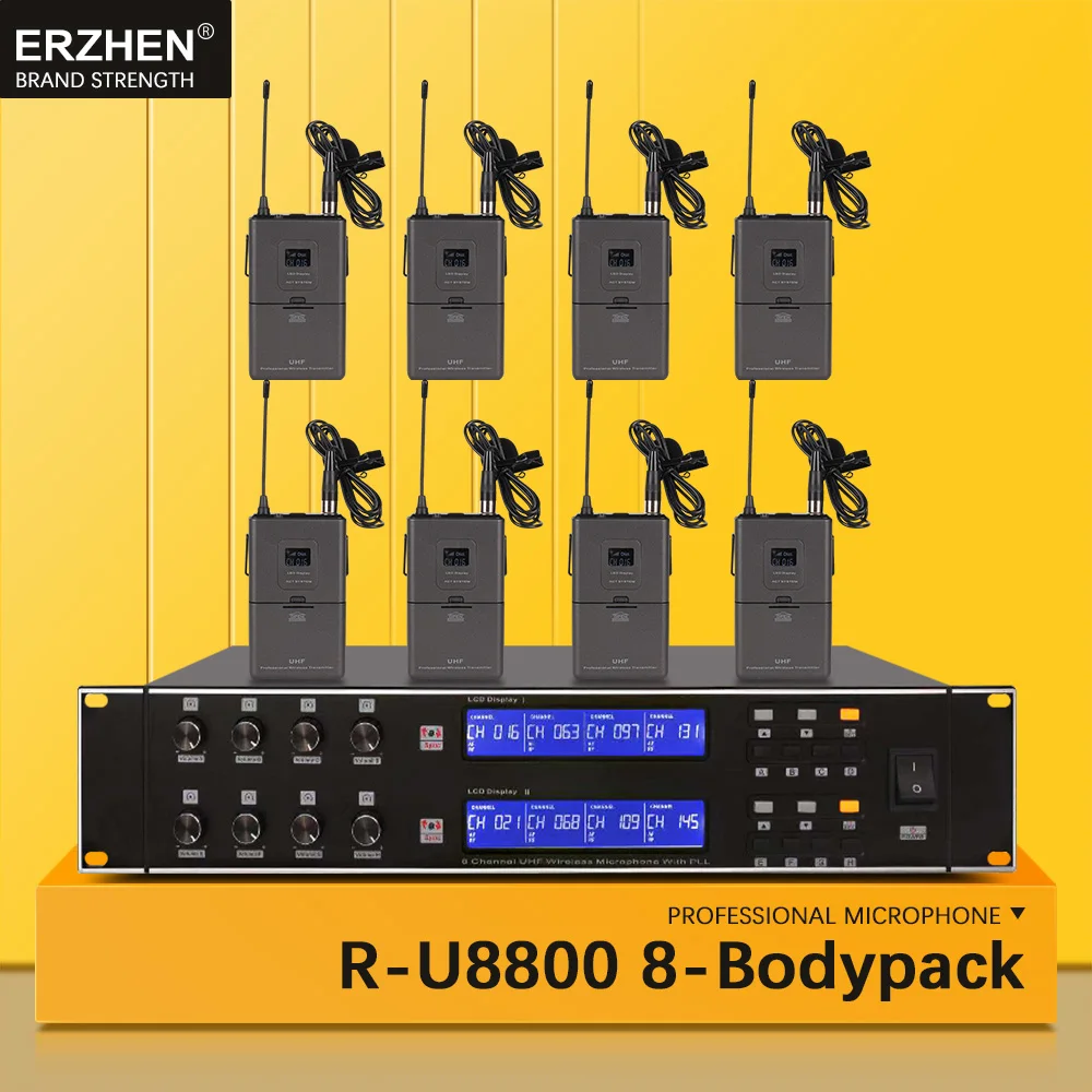 

Professional Wireless Microphone R-U8800 UHF 8 handheld dynamic lavalier headset family gathering on stage vocal microphone