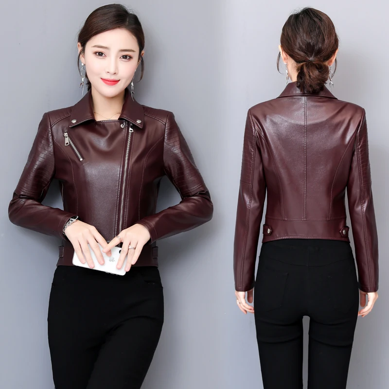 Модная женская куртка из искусственной кожи 2020 осенне зимняя короткая