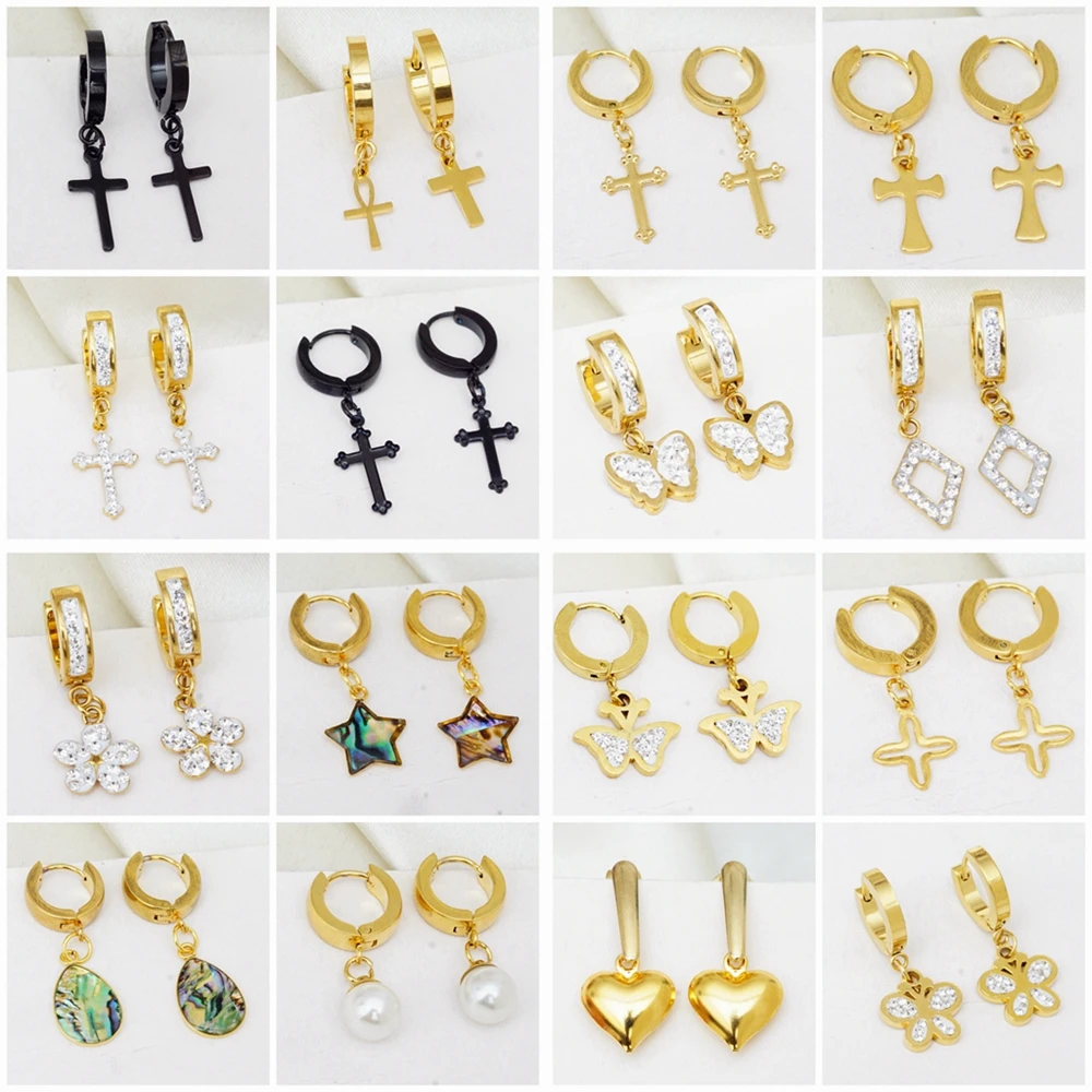 Новинка 2021 г. милые серьги кольца из нержавеющей стали в форме сердца и бабочки