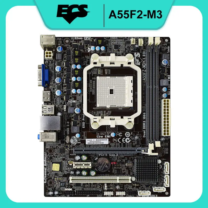 

Материнская плата для ПК, для ECS A55F2-M3 системная плата AMD A55, разъем FM2 DDR3 32 Гб SATA II Micro ATX