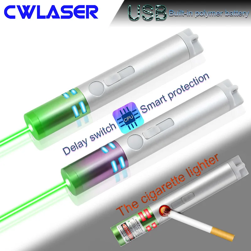 CWLASER высокой мощности 532 нм USB зарядка Зеленый лазерный фонарик с функцией