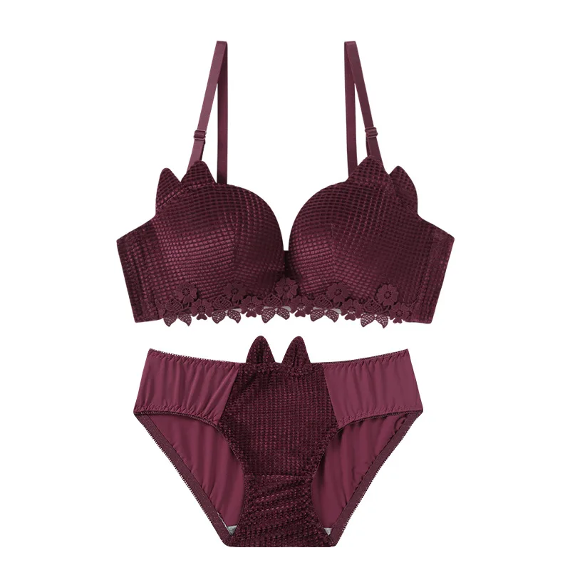 

Lingerie women's no steel ring small chest gathered adjustable breast bra sexy girl bra suit