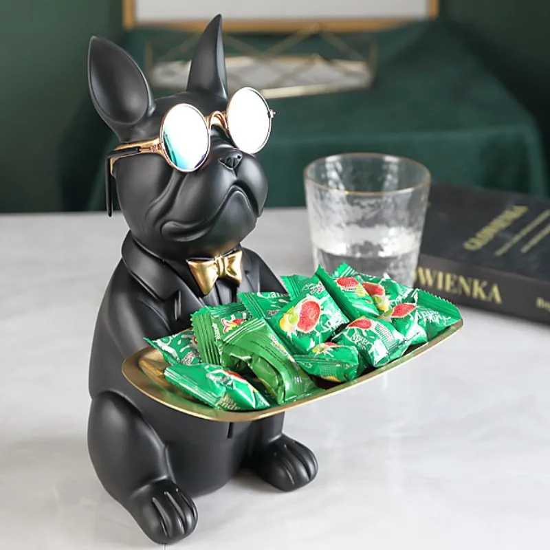 

Nordic French Bulldog Sculpture Resin Dog Statue Statue Jewelry Storage Table Decoration Gift Belt Plate Glasses Tray Art Decor