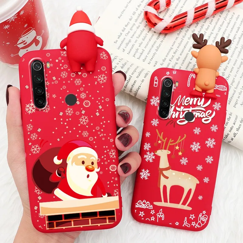 Силиконовый чехол с рождественским оленем для Xiaomi Redmi Note 8 T новогодней 3D куклой