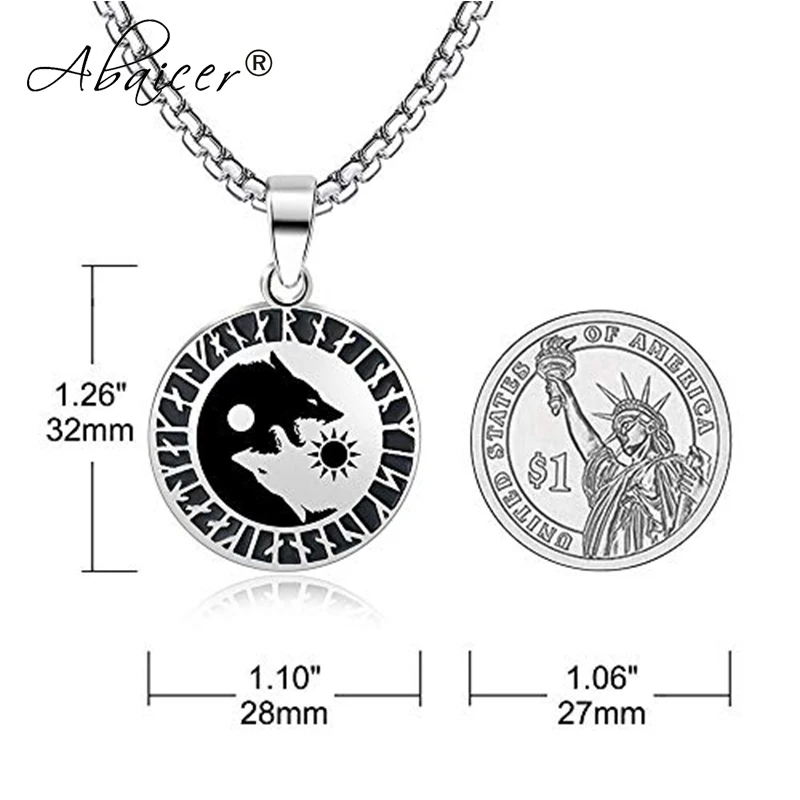 ABAICER 1 шт Yin Yang Wolf Sun Moon 316L ожерелье с подвеской в стиле норвежских викингов амулет