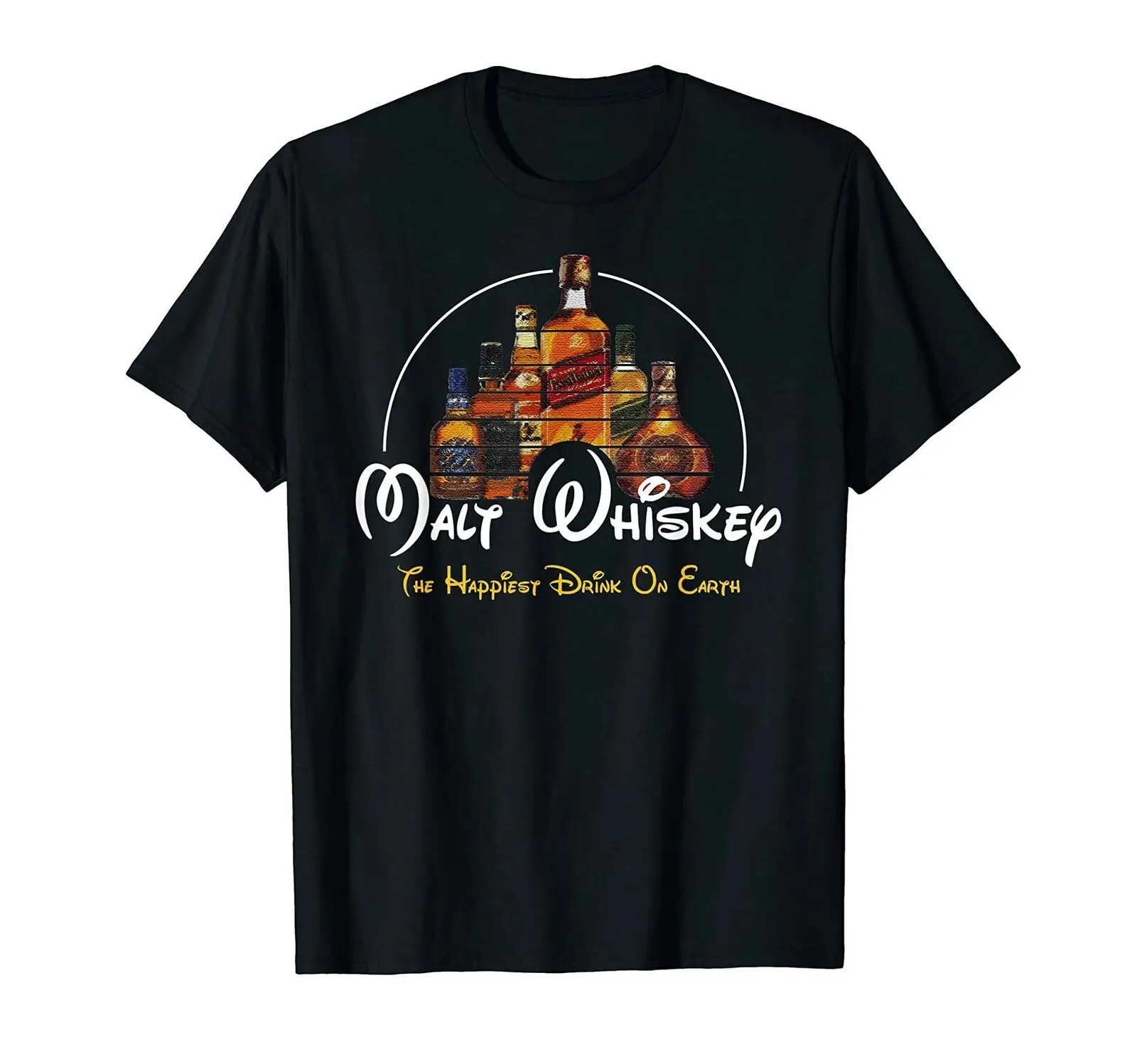 

Malt Whiskey Happiest Drink Funny Pun Parody T-Shirt Vintage Gift Summer Cotton Short Sleeve O-Neck Men's T Shirt New S-3XL