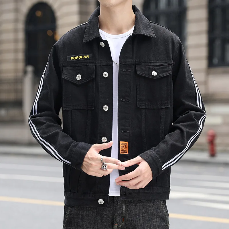 

Spring Cotton Washed Denim Jacket Men Korean Style Slim Fit Handsome Youth Cowboys Coats Male Fashion Casual Jean Jackets Tops