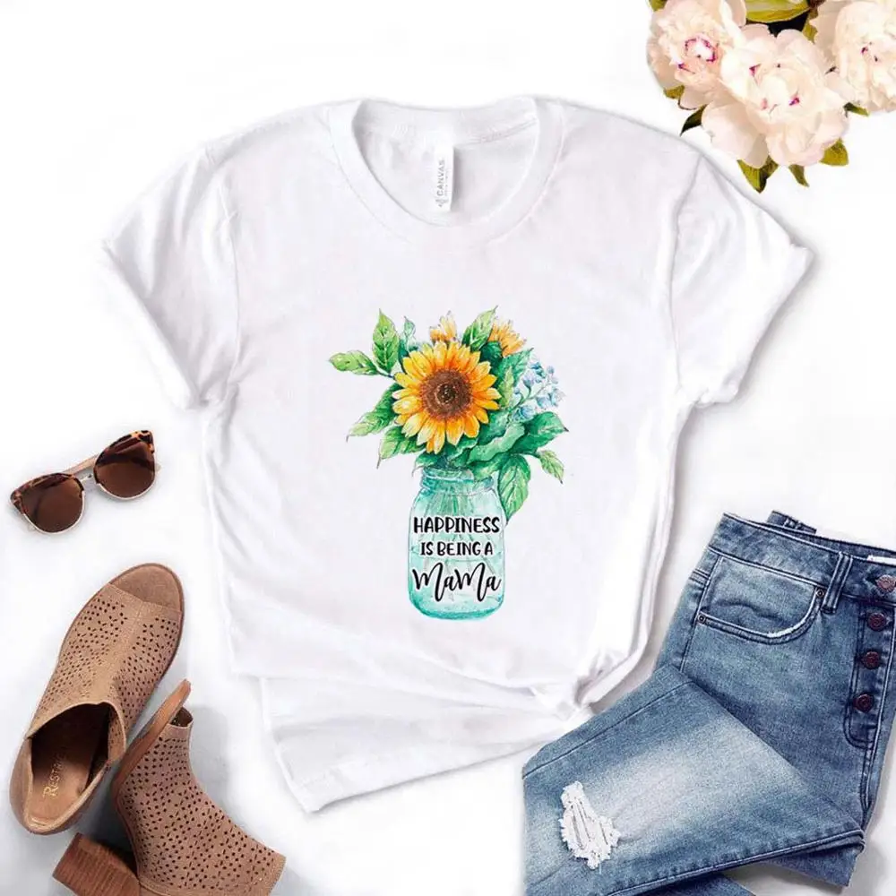 

Happiness is being a mama Sunflower Women tshirt Cotton Casual Funny t shirt Gift For Lady Yong Girl Top Tee PM-26