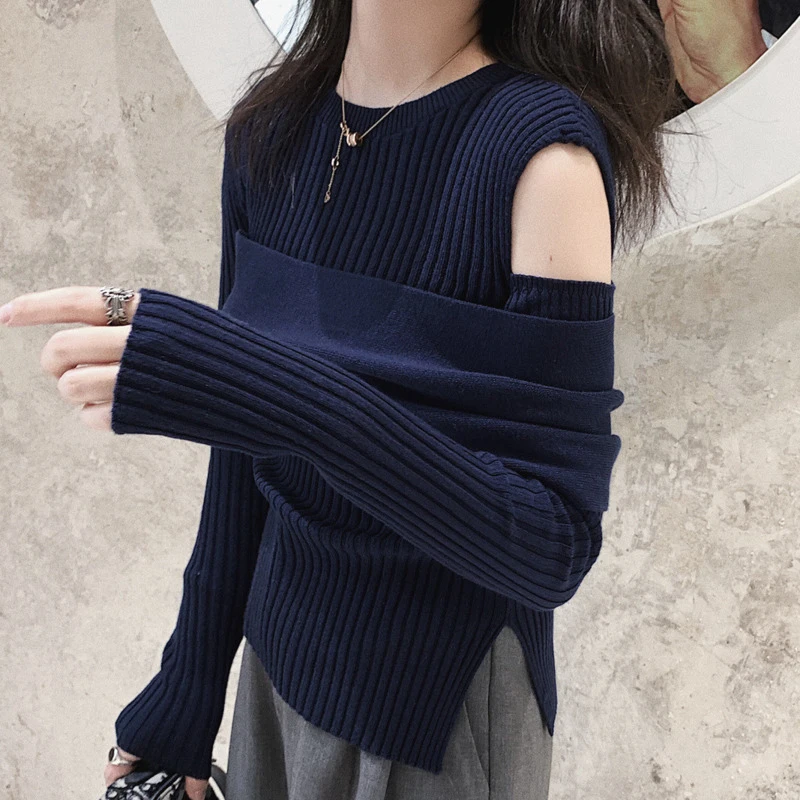 SHENGPALAE 2020 New Fashion Spring Sweater Women Solid Round Collar Shoulder Hollow Wrap Slim Tide Pullover Female A533 | Женская одежда