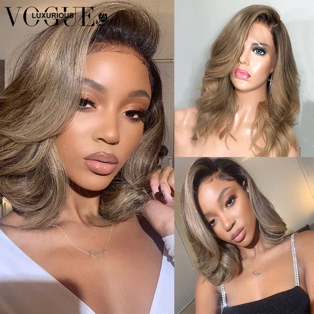 

Ash Brown Blonde Lace Front Wigs For Women Human Hair Body Wave Short Bob Wigs HD Lace Frontal Human Hair Wigs PrePlucked