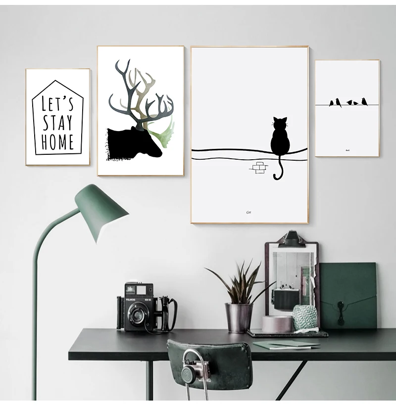 

Минималистичный современный декор плакат черно-белая Живопись Животные Сика олень птица Кошка Холст Живопись Домашний Декор фоновая стена