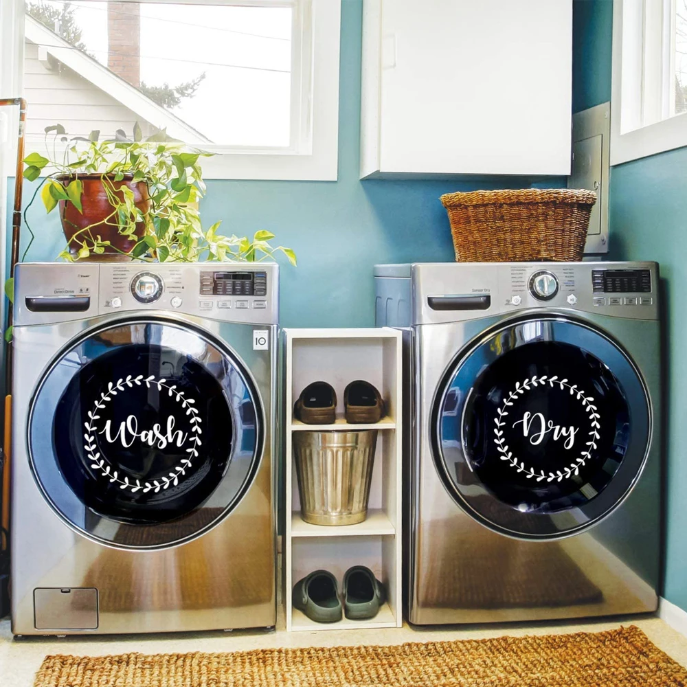 

Vinyl Wall Art Decal Wash Dry Modern Trendy Cute Washer Quote Home Apartment Washing Machine Dryer Laundry Room 15" x 15" Each