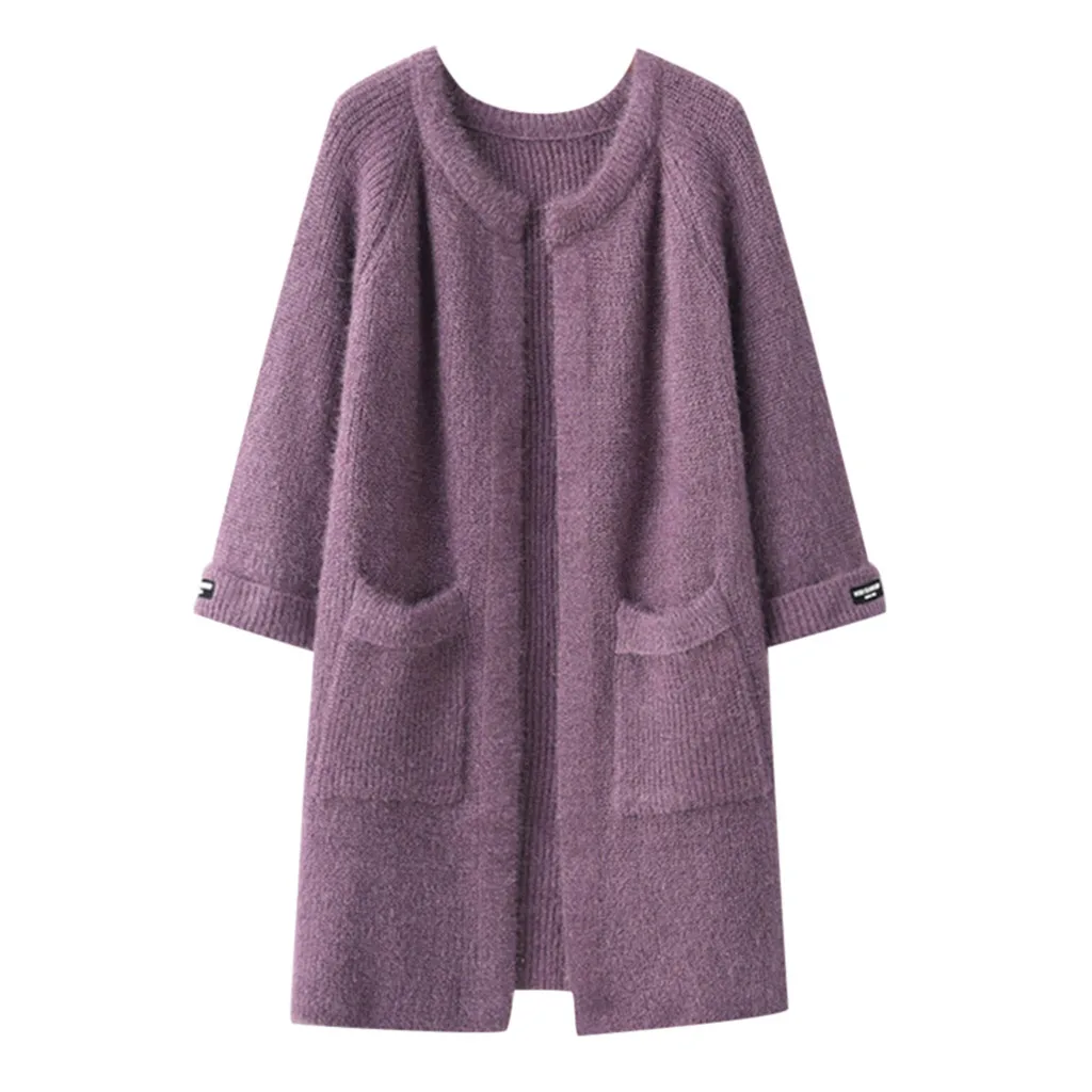Sweater Women Tops Long Sleeve Casual solid autumn winter Pullover Loose Medium Length Knit Coat Female | Женская одежда