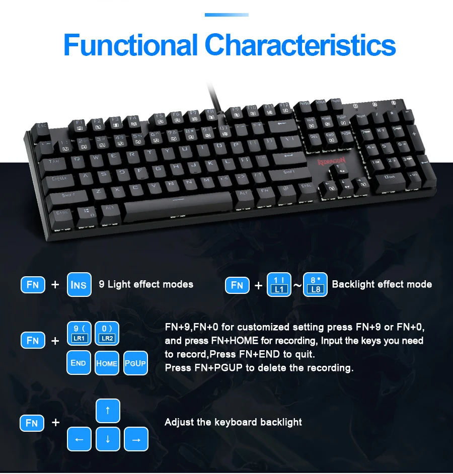 Redragon K565 Радужная USB Механическая игровая клавиатура алюминиевый синий переключатель эргономичная светодиодная подсветка 104 клавиш Проводная компьютерная игра