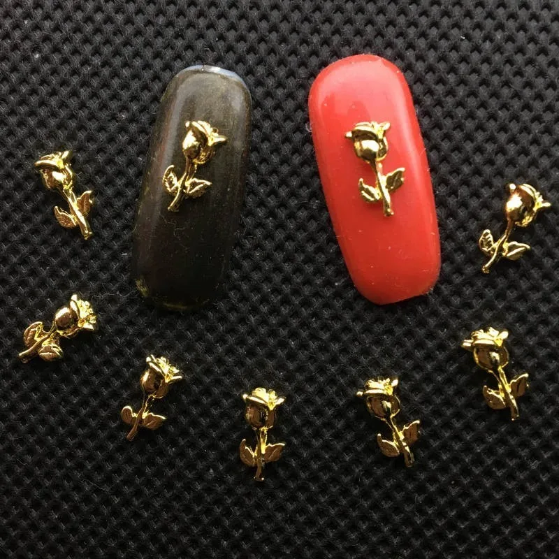 10 шт. серебристые и золотистые тюльпаны цветы украшения для ногтей 3d Подвески