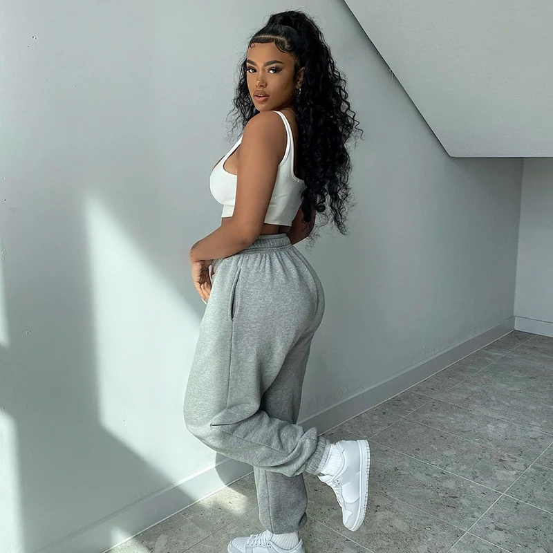 

Gray Baggy High Waisted Y2K Pants For Women Fashion Chic Aesthetic 2021Summer Casual Sweatpant Trouser Female Capris Streetwear