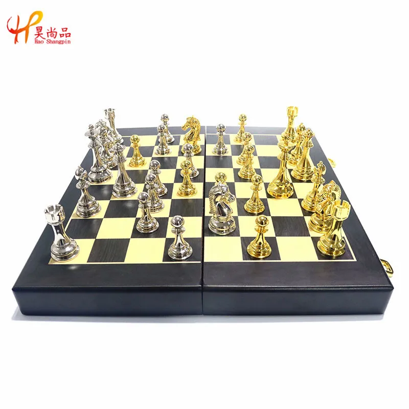 Metal chess intelligence chess and card game gifts and good products folding solid wood chess board